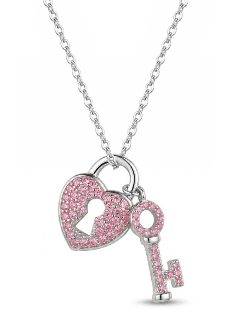 Heart Lock and Key Necklace, 925 Sterling Silver Valentines